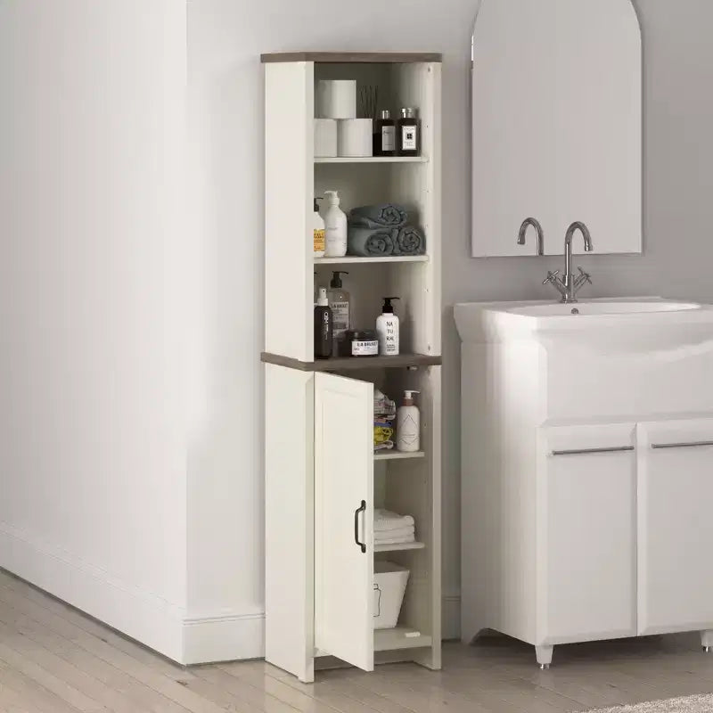 Meuble haut de salle de bain en bois avec étagères ouvertes et porte inférieure 39,6 cm (L) x 161,8 cm (H) Ivoire