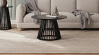 Table basse ronde en hévéa, plateau plaqué