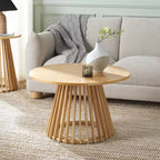 Table basse ronde en hévéa, plateau plaqué