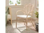 Fauteuil en Bois et Rotin avec Coussin en Coton 54 cm L x 84 cm H Effet Bois Blanchi