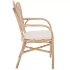 Fauteuil en Bois et Rotin avec Coussin en Coton 54 cm L x 84 cm H Effet Bois Blanchi