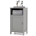 Costway Bathroom Floor Cabinet Single Door Side Cabinet w/ Open Compartment & 3-Position Adjustable Shelf White/Grey