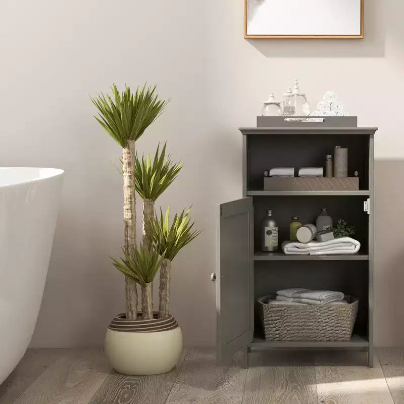 Meuble de salle de bain en MDF avec porte unique et étagère réglable 16''L x 27.5''H Blanc/Gris