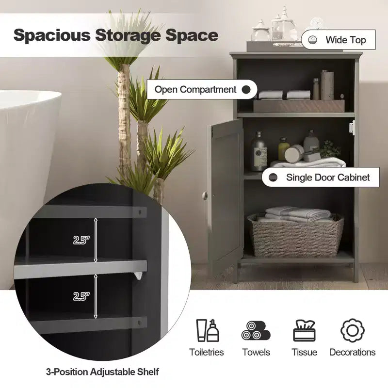 Meuble de salle de bain en MDF avec porte unique et étagère réglable 16''L x 27.5''H Blanc/Gris