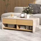 Table basse en aggloméré avec 2 tiroirs et 2 étagères ouvertes 43''L x 15''H Gris