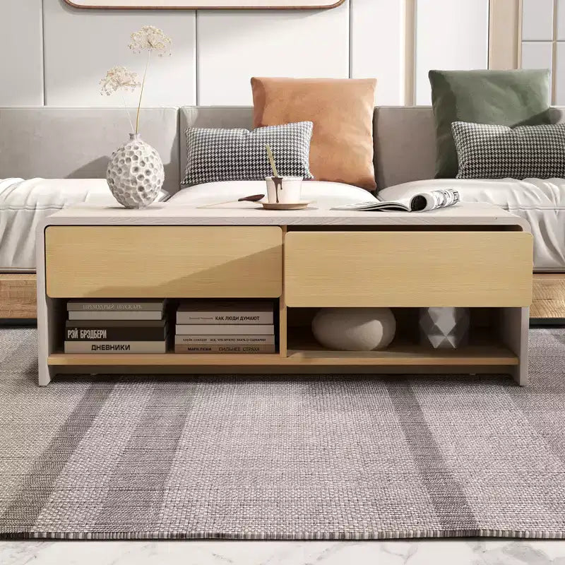 Table basse en aggloméré avec 2 tiroirs et 2 étagères ouvertes 43''L x 15''H Gris