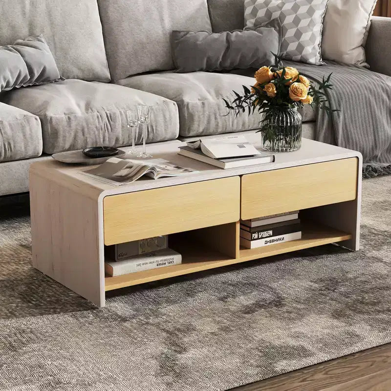 Table basse en aggloméré avec 2 tiroirs et 2 étagères ouvertes 43''L x 15''H Gris