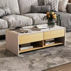 Table basse en aggloméré avec 2 tiroirs et 2 étagères ouvertes 43''L x 15''H Gris