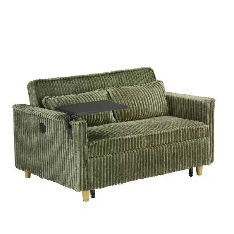 Canapé-lit convertible bois et velours côtelé avec plateau mobile et port USB 137,5 cm L x 76 cm H