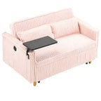 Canapé-lit convertible bois et velours côtelé avec plateau mobile et port USB 137,5 cm L x 76 cm H
