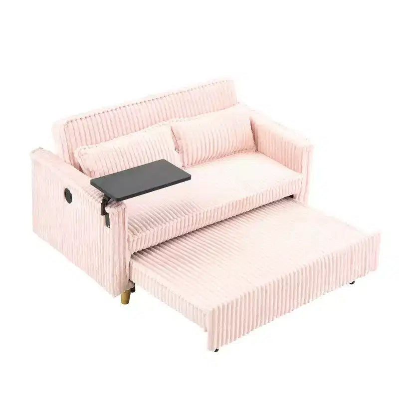 Canapé-lit convertible bois et velours côtelé avec plateau mobile et port USB 137,5 cm L x 76 cm H
