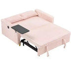 Canapé-lit convertible bois et velours côtelé avec plateau mobile et port USB 137,5 cm L x 76 cm H