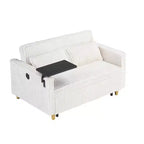 Canapé-lit convertible bois et velours côtelé avec plateau mobile et port USB 137,5 cm L x 76 cm H