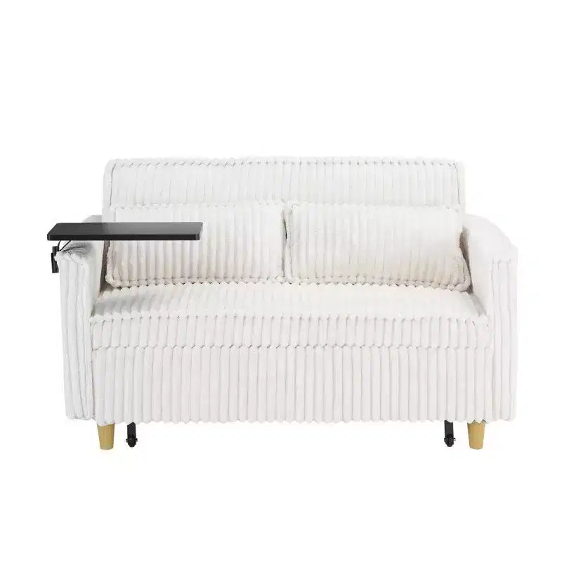 Canapé-lit convertible bois et velours côtelé avec plateau mobile et port USB 137,5 cm L x 76 cm H