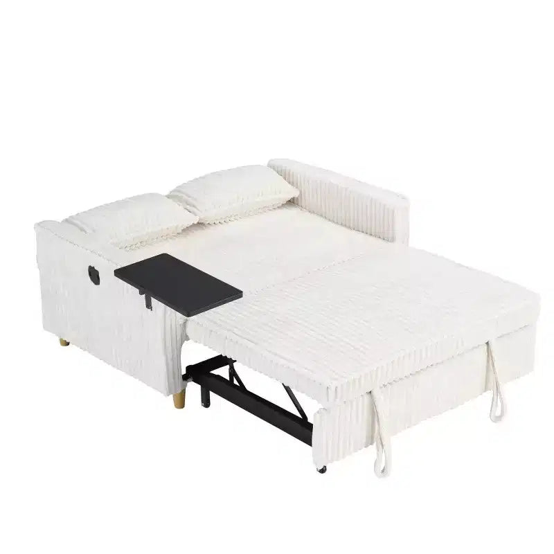 Canapé-lit convertible bois et velours côtelé avec plateau mobile et port USB 137,5 cm L x 76 cm H