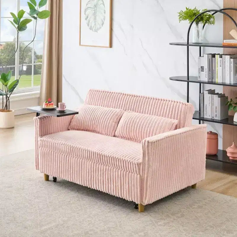 Canapé-lit convertible bois et velours côtelé avec plateau mobile et port USB 137,5 cm L x 76 cm H