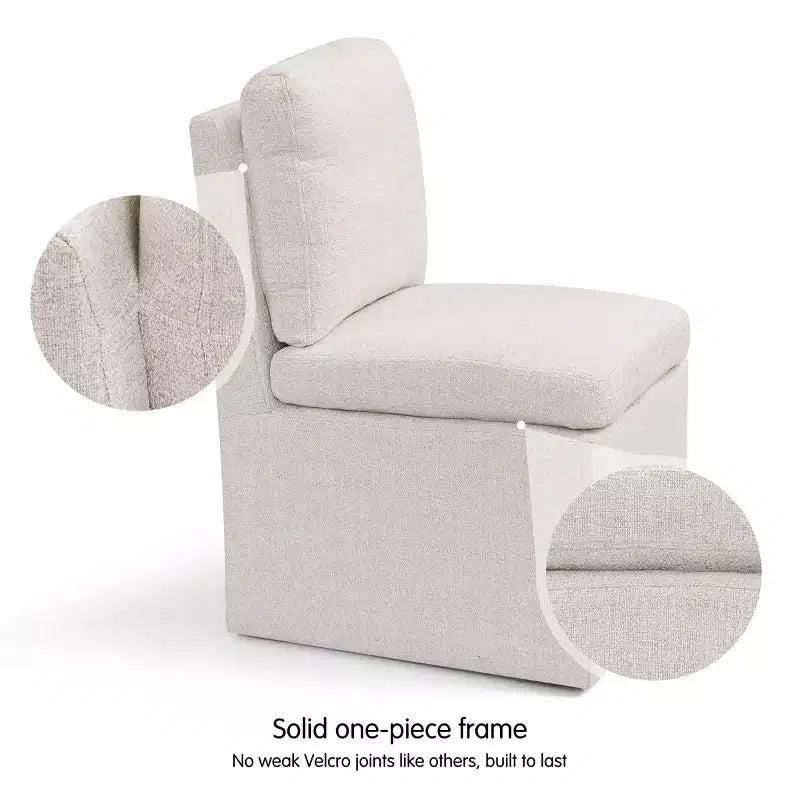 Chaise sans accoudoirs en bois et lin avec roulettes silencieuses H. 69,85 cm, coloris avoine