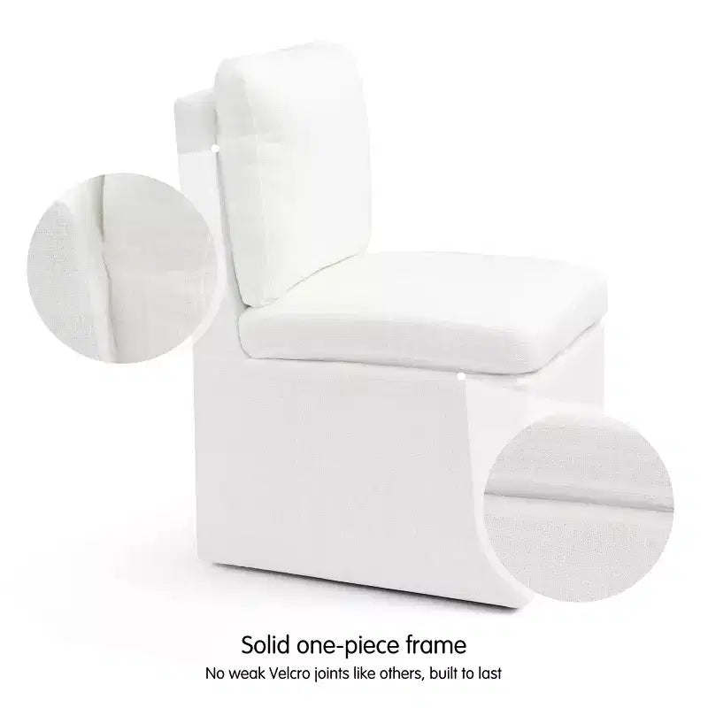 Chaise sans accoudoirs en bois et lin avec roulettes silencieuses H. 69,85 cm, coloris avoine