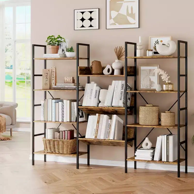 Bibliothèque à 3 colonnes en MDF et métal avec étagères réglables 184,9 cm (L) x 147,3 cm (H)