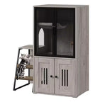 Cat Litter Box Furniture, 2-in-1 Hidden Litter Box Enclosure - Double Layer Cat House Storage Cabinet with Removable Ladder Scratching Posts Doors