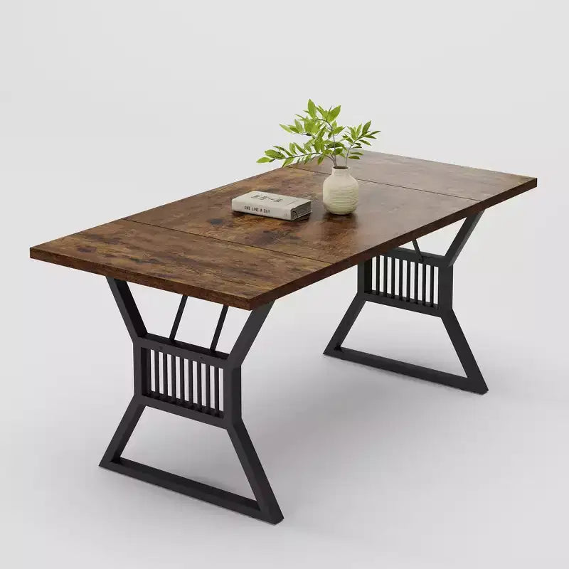 Table de salle à manger en panneaux de particules avec pieds en métal 70,87''L x 29,33''H Marron
