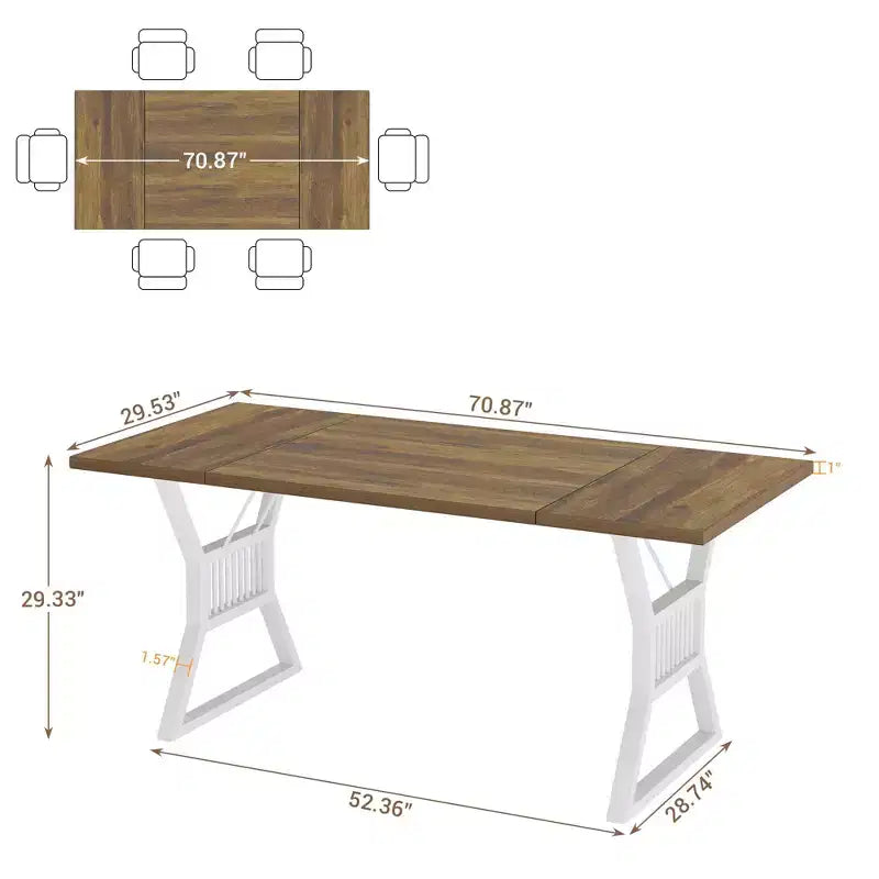 Table de salle à manger en panneaux de particules avec pieds en métal 70,87''L x 29,33''H Marron