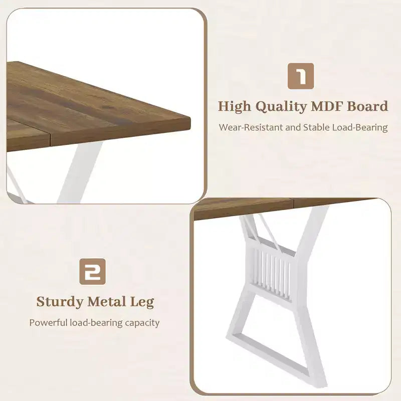 Table de salle à manger en panneaux de particules avec pieds en métal 70,87''L x 29,33''H Marron