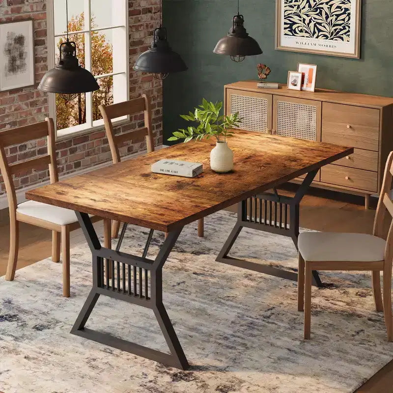 Table de salle à manger en panneaux de particules avec pieds en métal 70,87''L x 29,33''H Marron