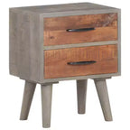 Table de chevet en bois de manguier massif avec 2 tiroirs L 40 cm x H 50 cm Gris