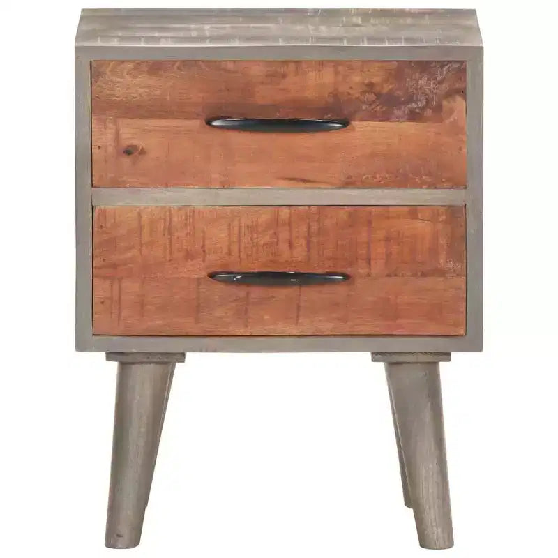 Table de chevet en bois de manguier massif avec 2 tiroirs L 40 cm x H 50 cm Gris