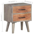 Table de chevet en bois de manguier massif avec 2 tiroirs L 40 cm x H 50 cm Gris