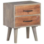 Table de chevet en bois de manguier massif avec 2 tiroirs L 40 cm x H 50 cm Gris