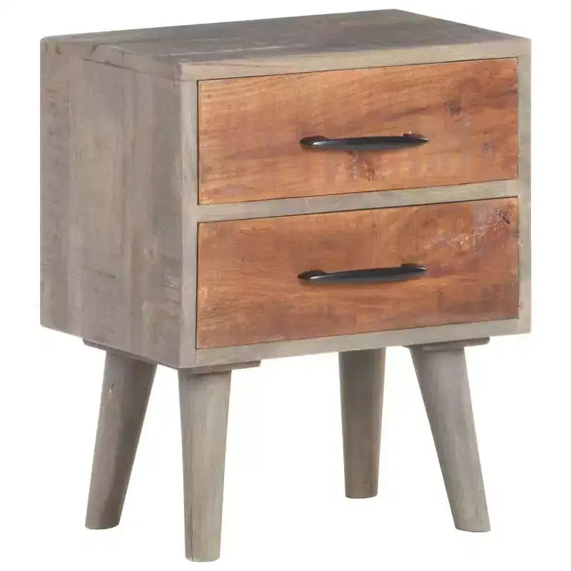 Table de chevet en bois de manguier massif avec 2 tiroirs L 40 cm x H 50 cm Gris