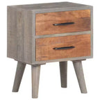 Table de chevet en bois de manguier massif avec 2 tiroirs L 40 cm x H 50 cm Gris