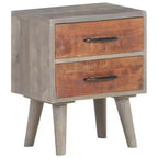 Table de chevet en bois de manguier massif avec 2 tiroirs L 40 cm x H 50 cm Gris