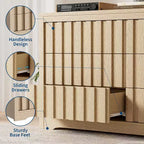 Commode 6 tiroirs en MDF et panneaux de particules avec panneaux à rainures ondulées 54''L x 31.5''H Finition naturelle
