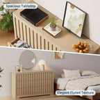 Commode 6 tiroirs en MDF et panneaux de particules avec panneaux à rainures ondulées 54''L x 31.5''H Finition naturelle