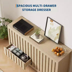 Commode 6 tiroirs en MDF et panneaux de particules avec panneaux à rainures ondulées 54''L x 31.5''H Finition naturelle