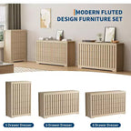 Commode 6 tiroirs en MDF et panneaux de particules avec panneaux à rainures ondulées 54''L x 31.5''H Finition naturelle
