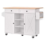 VEVOR Kitchen Island Cart, with Solid Wood Top and Storage Cabinet, Mobile Rolling Table with Drop Leaf, Drawers, 52in Width, White