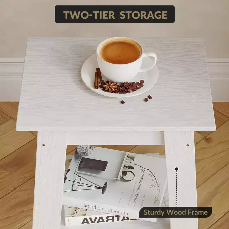 Table d'appoint à 2 niveaux en panneaux de particules avec étagère ouverte 13,98''L x 19,09''H Blanc