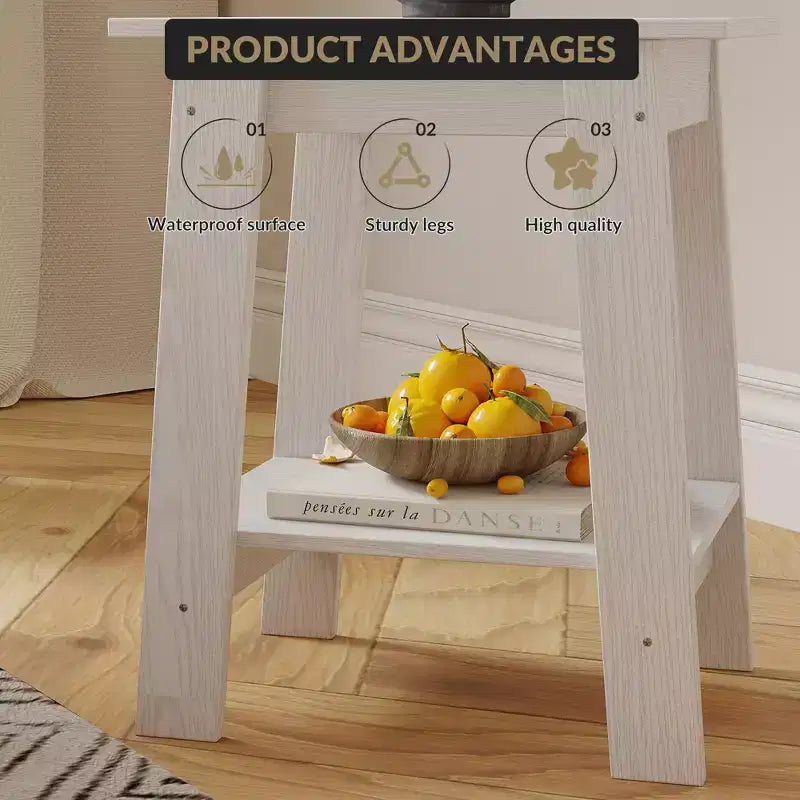 Table d'appoint à 2 niveaux en panneaux de particules avec étagère ouverte 13,98''L x 19,09''H Blanc
