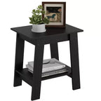 End Table, Narrow Side Table with 2 Tier Storage Shelf, Small Space Side Table for Farmhouse Bedroom, Studio Apartment, Entryway