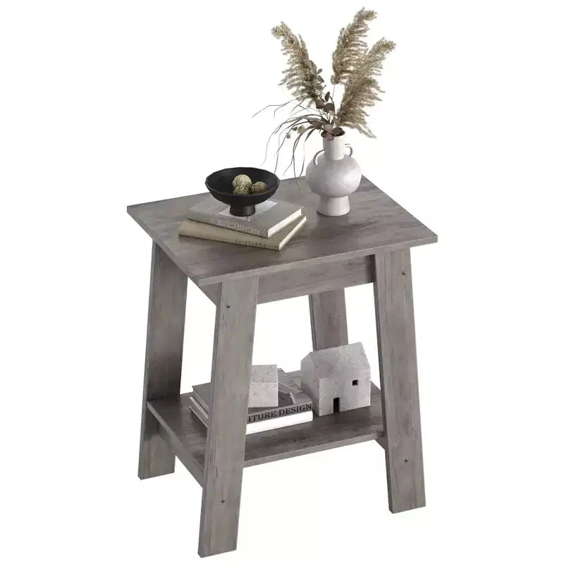 Table d'appoint à 2 niveaux en panneaux de particules avec étagère ouverte 13,98''L x 19,09''H Blanc