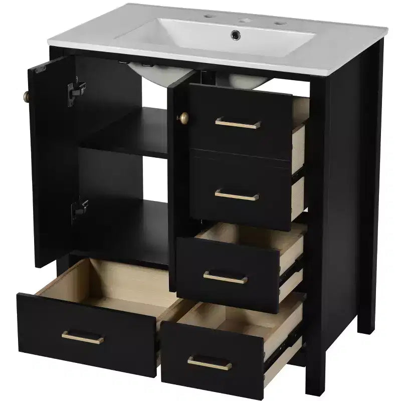 Meuble-lavabo de salle de bain en bois et MDF avec évier en céramique et portes à fermeture amortie 30'' L x 33,8'' H