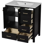 Meuble-lavabo de salle de bain en bois et MDF avec évier en céramique et portes à fermeture amortie 30'' L x 33,8'' H
