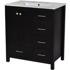 Meuble-lavabo de salle de bain en bois et MDF avec évier en céramique et portes à fermeture amortie 30'' L x 33,8'' H