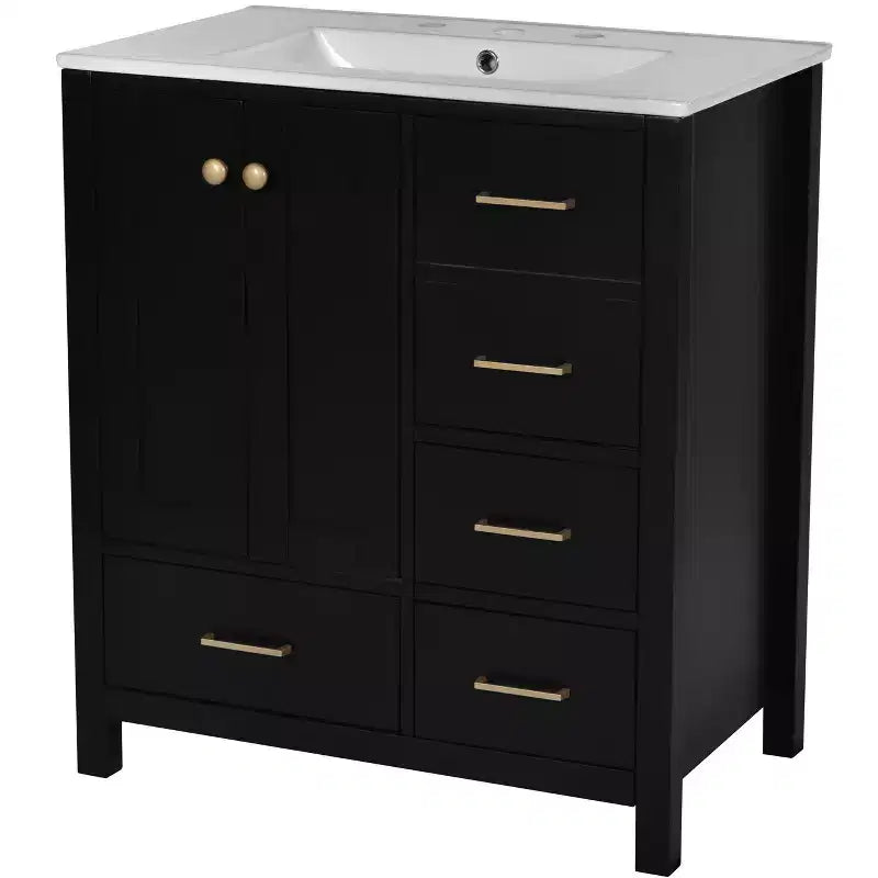 Meuble-lavabo de salle de bain en bois et MDF avec évier en céramique et portes à fermeture amortie 30'' L x 33,8'' H