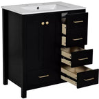 Meuble-lavabo de salle de bain en bois et MDF avec évier en céramique et portes à fermeture amortie 30'' L x 33,8'' H