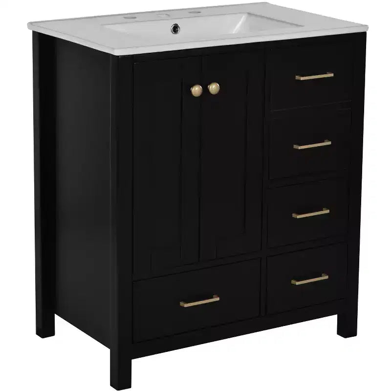 Meuble-lavabo de salle de bain en bois et MDF avec évier en céramique et portes à fermeture amortie 30'' L x 33,8'' H